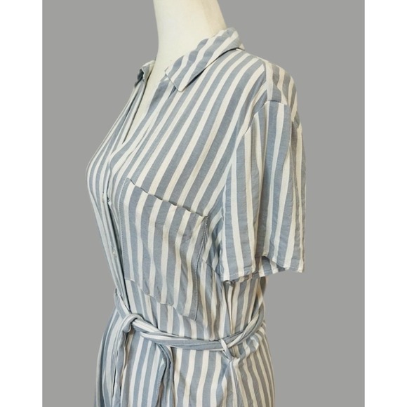 Dynamite Blue & White Striped Shirt‎ Dress with Belt Short Sleeve Small - Picture 4 of 10